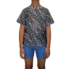 Modern Tribal Silver Ornate Pattern Print Kids  Short Sleeve Swimwear by dflcprintsclothing