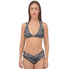 Modern Tribal Silver Ornate Pattern Print Double Strap Halter Bikini Set by dflcprintsclothing