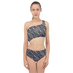 Modern Tribal Silver Ornate Pattern Print Spliced Up Two Piece Swimsuit by dflcprintsclothing