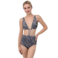 Modern Tribal Silver Ornate Pattern Print Tied Up Two Piece Swimsuit by dflcprintsclothing