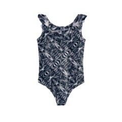 Modern Tribal Silver Ornate Pattern Print Kids  Frill Swimsuit by dflcprintsclothing