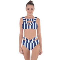 Navy In Vertical Stripes Bandaged Up Bikini Set  by Janetaudreywilson