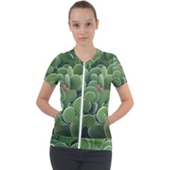 Green Cactus Short Sleeve Zip Up Jacket by Sparkle