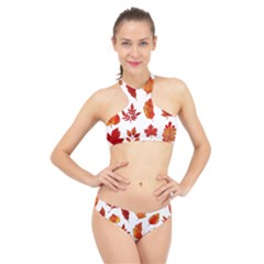 Autumn Pattern High Neck Bikini Set by designsbymallika