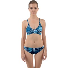 Blue Floral Print  Wrap Around Bikini Set by designsbymallika