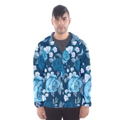 Blue Floral Print  Men s Hooded Windbreaker by designsbymallika