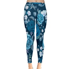 Blue Floral Print  Inside Out Leggings by designsbymallika