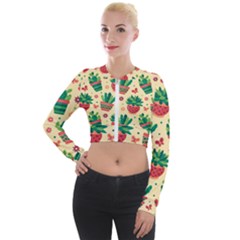 Cactus Love  Long Sleeve Cropped Velvet Jacket by designsbymallika