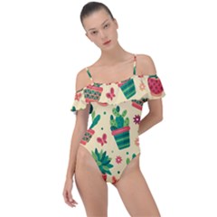 Cactus Love  Frill Detail One Piece Swimsuit by designsbymallika