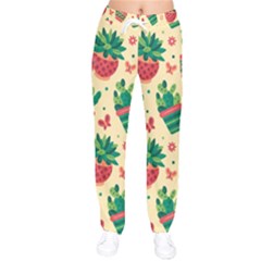 Cactus Love  Women Velvet Drawstring Pants by designsbymallika