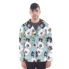 Black White Floral Print Men s Hooded Windbreaker by designsbymallika