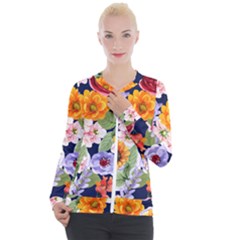 Watercolor Print Floral Design Casual Zip Up Jacket by designsbymallika