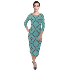 Tiles Quarter Sleeve Midi Velour Bodycon Dress by Sobalvarro