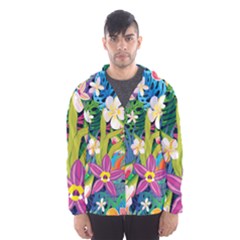Colorful Floral Pattern Men s Hooded Windbreaker by designsbymallika