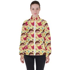 Cute Leaf Pattern Women s High Neck Windbreaker by designsbymallika