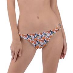 Black Orange Autumn Leaves Pattern Ring Detail Bikini Bottom by designsbymallika