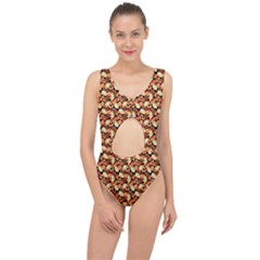 Autumn Leaves Orange Pattern Center Cut Out Swimsuit by designsbymallika