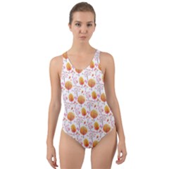 Orange Pink Tree Pattern Cut-out Back One Piece Swimsuit by designsbymallika