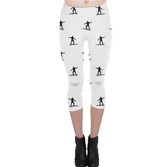 Black And White Surfing Motif Graphic Print Pattern Capri Leggings  by dflcprintsclothing