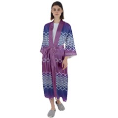 Purple Blue And White Aztec Maxi Satin Kimono by FloraaplusDesign