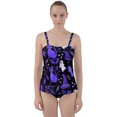 Halloween Party Seamless Repeat Pattern  Twist Front Tankini Set by KentuckyClothing