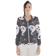 Halloween Ghost Trick Or Treat Seamless Repeat Pattern Women s Windbreaker by KentuckyClothing