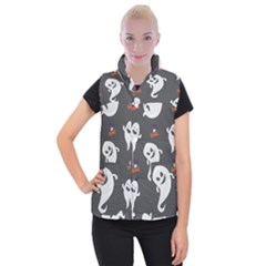 Halloween Ghost Trick Or Treat Seamless Repeat Pattern Women s Button Up Vest by KentuckyClothing