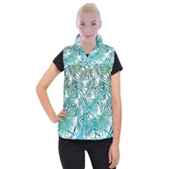 Blue Tropical Leaves Women s Button Up Vest by goljakoff