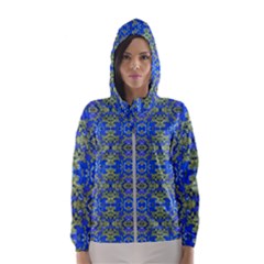 Gold And Blue Fancy Ornate Pattern Women s Hooded Windbreaker by dflcprintsclothing