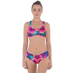 Neon Flowers Criss Cross Bikini Set by goljakoff