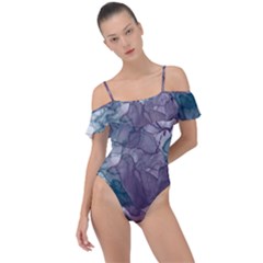 Teal And Purple Alcohol Ink Frill Detail One Piece Swimsuit by Dazzleway