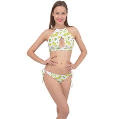 Yellow Flowers Cross Front Halter Bikini Set by designsbymallika