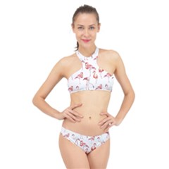 Rose Flamingos High Neck Bikini Set by goljakoff