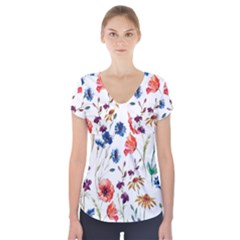 Flowers Short Sleeve Front Detail Top by goljakoff