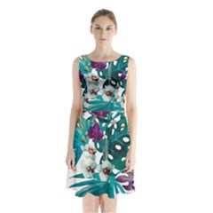 Tropical Flowers Sleeveless Waist Tie Chiffon Dress by goljakoff