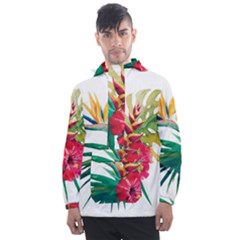 Tropical Flowers Men s Front Pocket Pullover Windbreaker by goljakoff