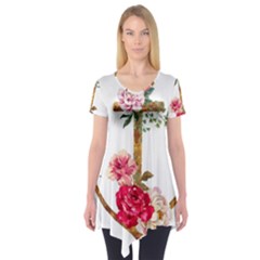 Flowers Anchor Short Sleeve Tunic  by goljakoff