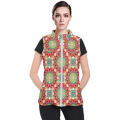 Red Green Floral Pattern Women s Puffer Vest by designsbymallika