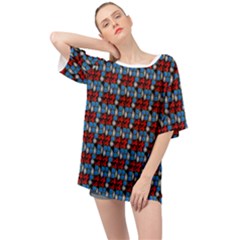 Red And Blue Oversized Chiffon Top by Sparkle