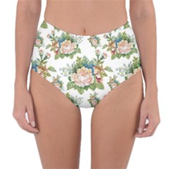 Vintage Flowers Pattern Reversible High-waist Bikini Bottoms by goljakoff