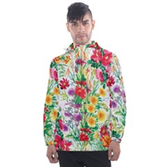 Summer Flowers Men s Front Pocket Pullover Windbreaker by goljakoff