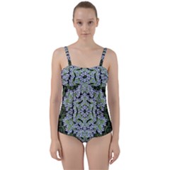Calm In The Flower Forest Of Tranquility Ornate Mandala Twist Front Tankini Set by pepitasart