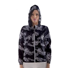 Black And White Cracked Abstract Texture Print Women s Hooded Windbreaker by dflcprintsclothing