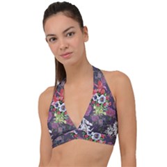 Purple Flowers Halter Plunge Bikini Top by goljakoff