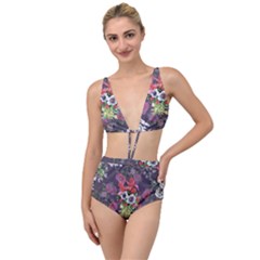 Purple Flowers Tied Up Two Piece Swimsuit by goljakoff