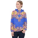 Yellow red shapes on a blue background                                                          Women Hooded Front Pocket Windbreaker View1