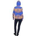 Yellow red shapes on a blue background                                                          Women Hooded Front Pocket Windbreaker View2