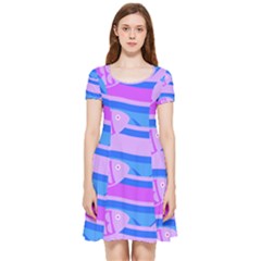 Fish Texture Blue Violet Module Inside Out Cap Sleeve Dress by HermanTelo