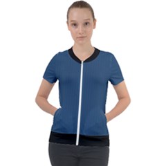 Aegean Blue - Short Sleeve Zip Up Jacket by FashionLane