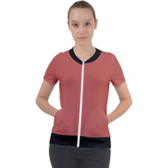 Blush Red - Short Sleeve Zip Up Jacket by FashionLane